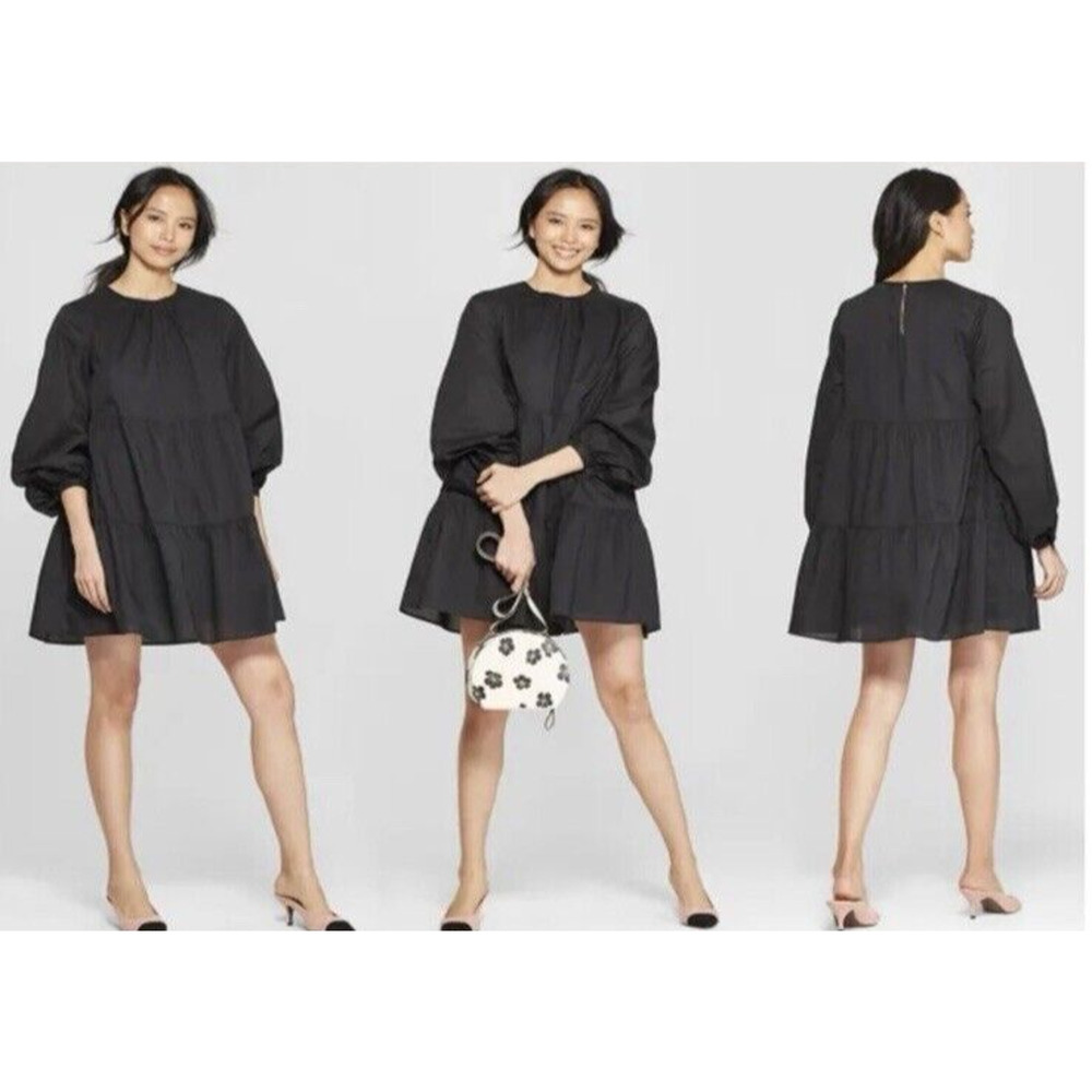Who What Wear Women Medium Dress Tiered Mini Long‎ Sleeve Black
